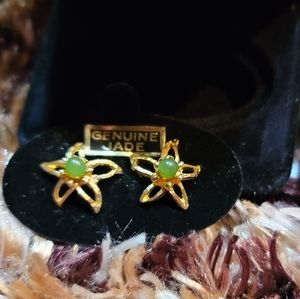 Genuine Jade Gold Tone Star fish Earrings